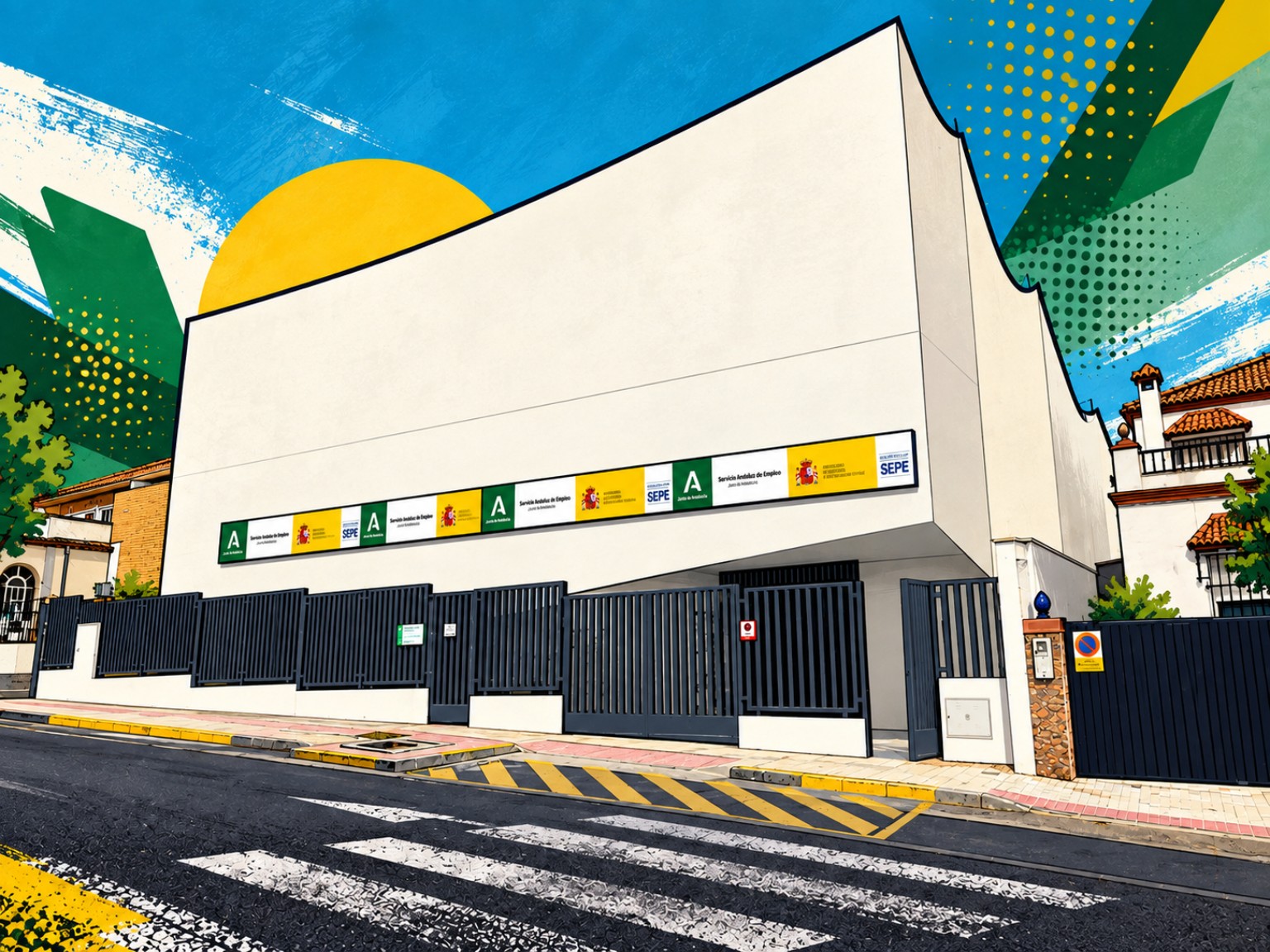 Ilustración de la fachada de la Oficina de Empleo de San Juan de Aznalfarache